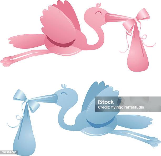 Flying Storks With Baby Delivery Stock Illustration - Download Image Now - Stork, Baby - Human Age, Baby Girls