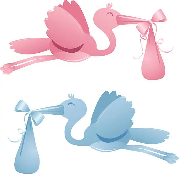 Vector illustration of Flying Storks with Baby Delivery