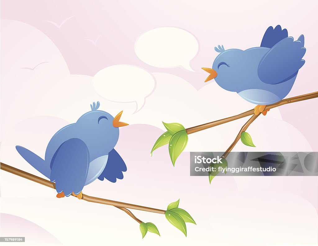 Dwa szczęśliwy Twitter ptaków - Grafika wektorowa royalty-free (Grafika wektorowa)