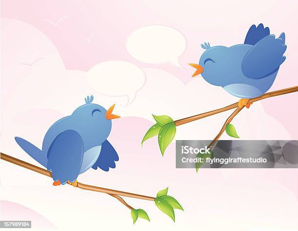 Dwa Szczęśliwy Twitter Ptaków - Stockowe grafiki wektorowe i więcej obrazów Grafika wektorowa - Grafika wektorowa, Ptak, Ptasi śpiew