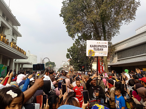 Participants of the commemorative carnival of the Asian-African as Asia Africa Carnival to commemorating Asian African Conference at Asia Africa Street Bandung.\nBandung-Indonesia July 29 2023