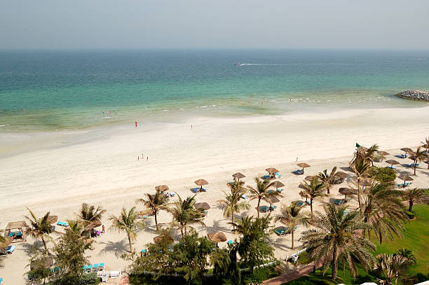 Beach and turquoise water of luxury hotel, Ajman, UAE stock photo
