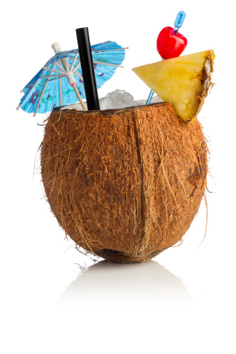 Cocktail coconut in front of white background