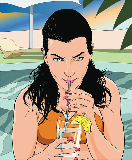 Vector illustration of Girl by the pool