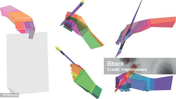 Polígono Colorido Mãos - Arte vetorial de stock e mais imagens de Pincel - Pincel, Escrever, Caneta