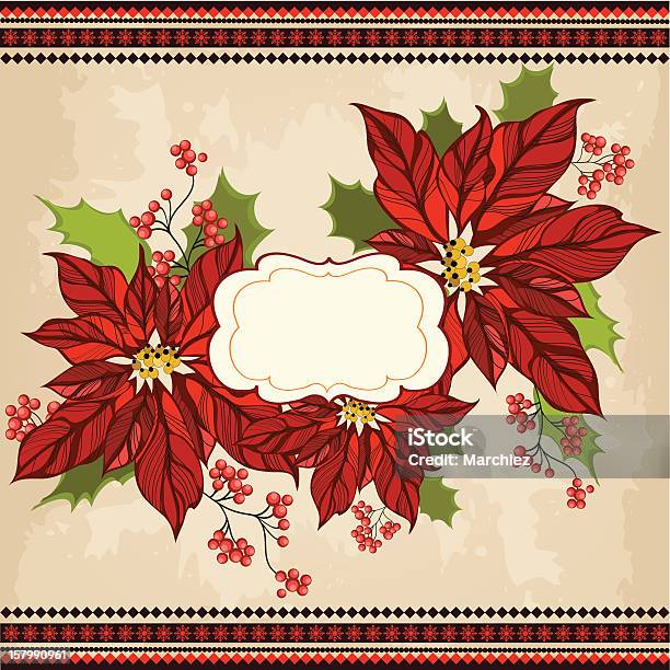 Carte De Voeux De Noël Avec Poinsettia Vecteurs libres de droits et plus d'images vectorielles de Noël - Noël, Boule de Noël, Décoration de Noël