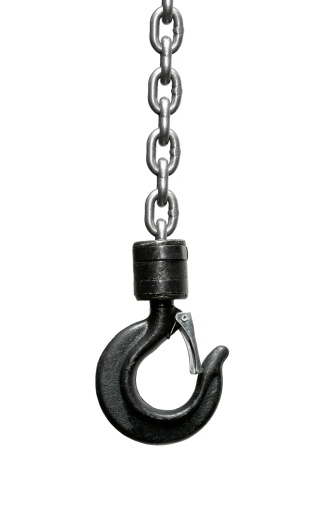 Metal hook hanging on chain