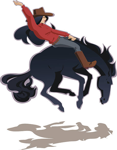 illustrations, cliparts, dessins animés et icônes de cow-girl équitation cheval - cowboy rodeo wild west bucking bronco