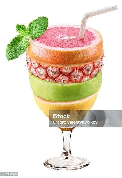 Glass Of Juice Consisting Layers Fruit Stock Photo - Download Image Now - Apple - Fruit, Citrus Fruit, Close-up