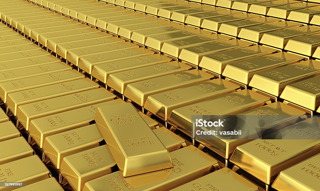 Gold bars 3d render of gold ingots pyramid on black background Business Stock Photo