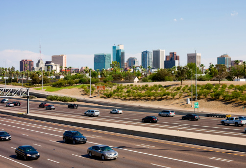 Cars on the highway in downtown Phoenix