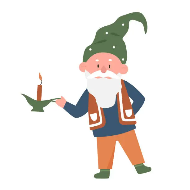 Vector illustration of Magic dwarf with candle