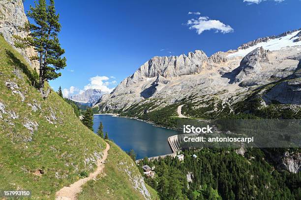 Dolomiti Fedaia Pass With Lake Stock Photo - Download Image Now - Dam, Valley, Beauty In Nature