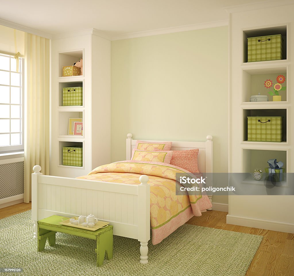 Interior of playroom. Colorful playroom interior. 3d render. Bed - Furniture Stock Photo