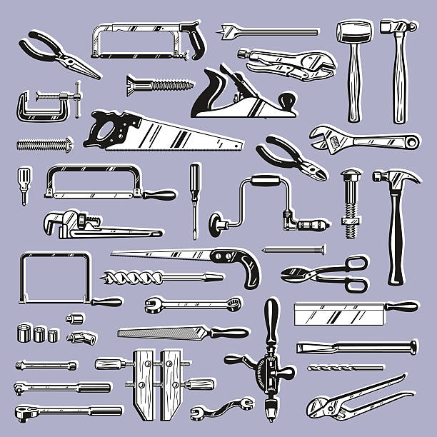 벡터 작업대 수공구 건조클립 예술직 for 목공 및 역학 - socket wrench stock illustrations