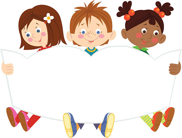 Kids Holding Banner vector art illustration