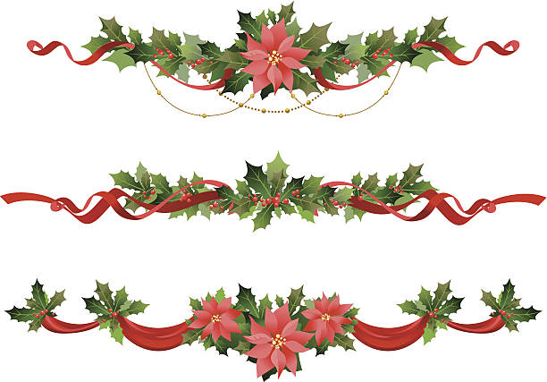Christmas decoration Poinsettia and holly Christmas decoration floral garland stock illustrations