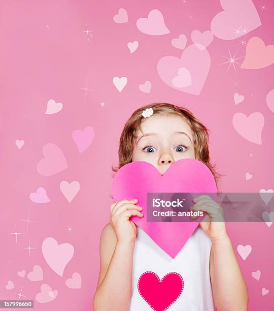 Preschool Girl Holding Paper Heart Stock Photo - Download Image Now - Child, Valentine's Day - Holiday, Valentine Card