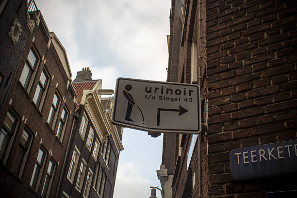 Sign pointing to public toilet for males in Amsterdam