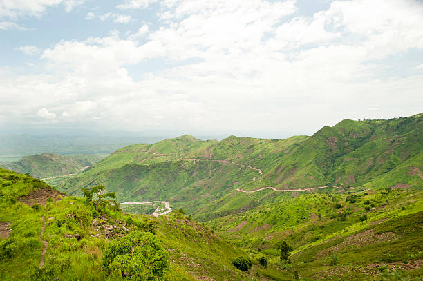 Ruzizi River in the green hills of Burundi stock photo