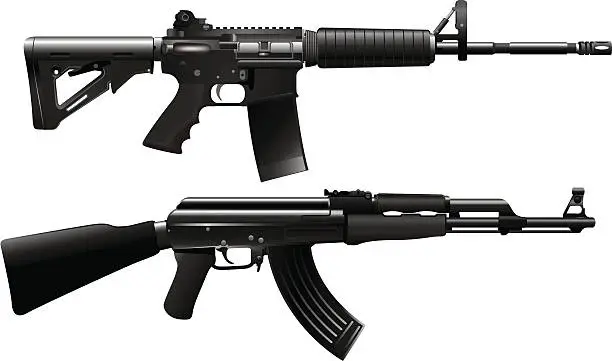 Vector illustration of Assault rifle weapon