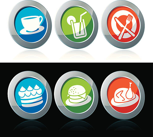 illustrazioni stock, clip art, cartoni animati e icone di tendenza di cibo icone - eating utensil plate black background empty