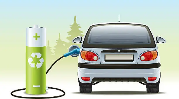 Vector illustration of Rechargeable car illustration with green recycled energy