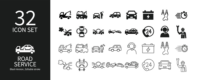 Icon set related to road service