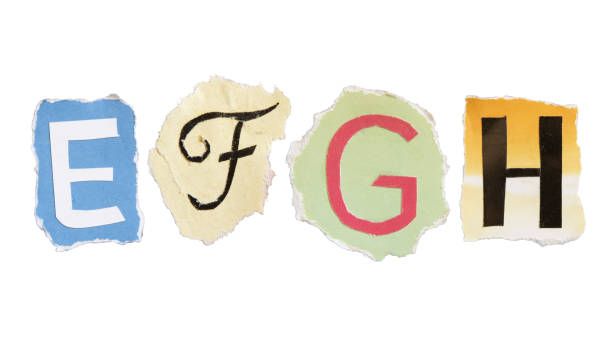 алфавиты e, f, g и h на рваной разноцветной бумаге - document paper cutting tearing стоковые фото и изображения