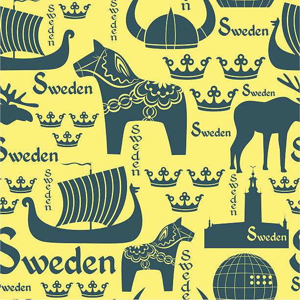seamless pattern with символы швеции - dala horse stock illustrations