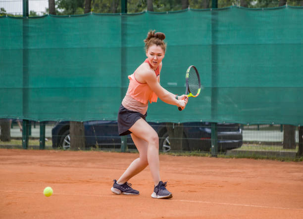 istock A young woman playing tennis hits backhand. Open ground. 1580008735