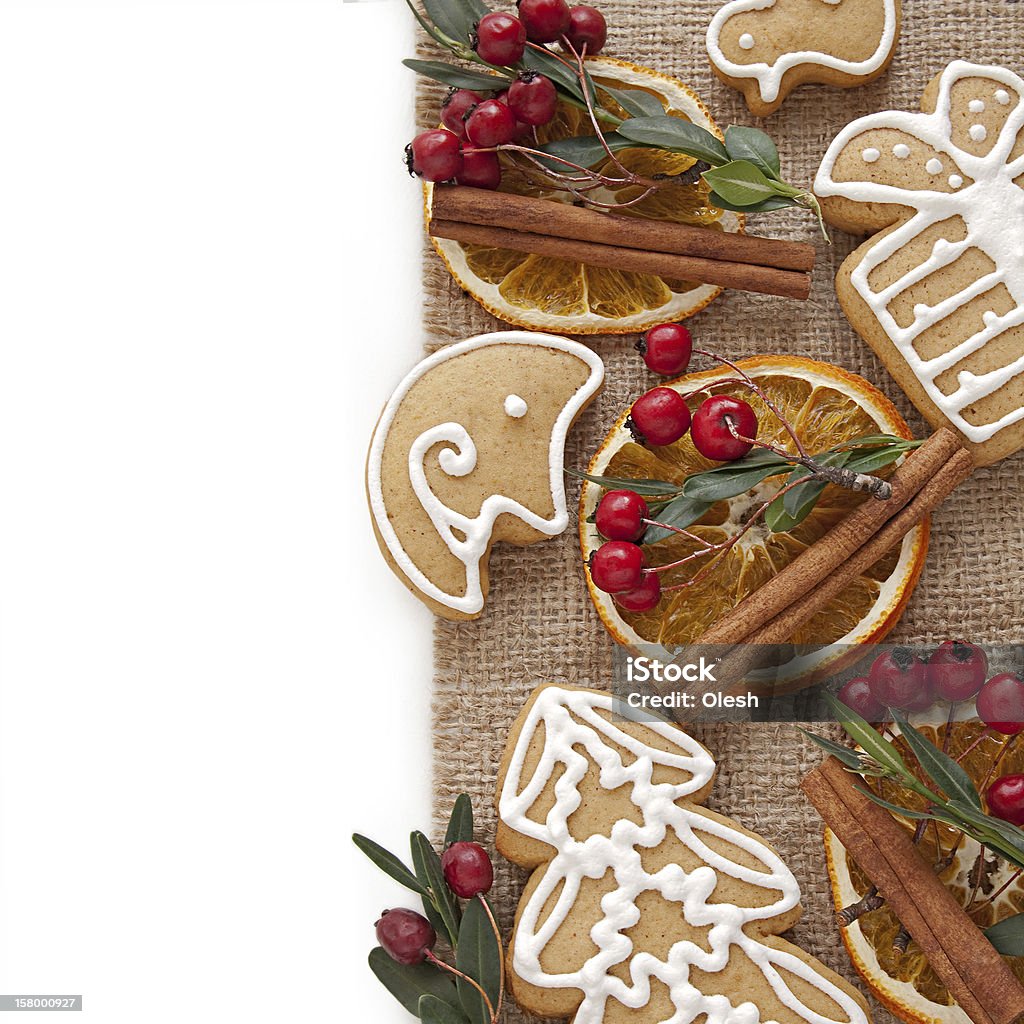 Gingerbread cookies Gingerbread cookies and spices on the rough fabric background Baked Stock Photo