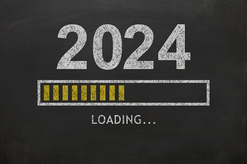 Hello new year 2024 loading blackboard