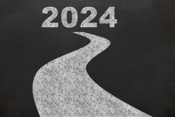 新年2024年選択目標方向未来黒板 - invention brainstorming intellectual property blackboard ストックフォトと画像