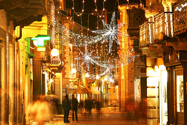 istock Decorated evening street. Alba, Italy. 158001093