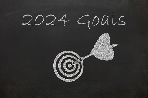 New year 2024 resolutions goal target blackboard