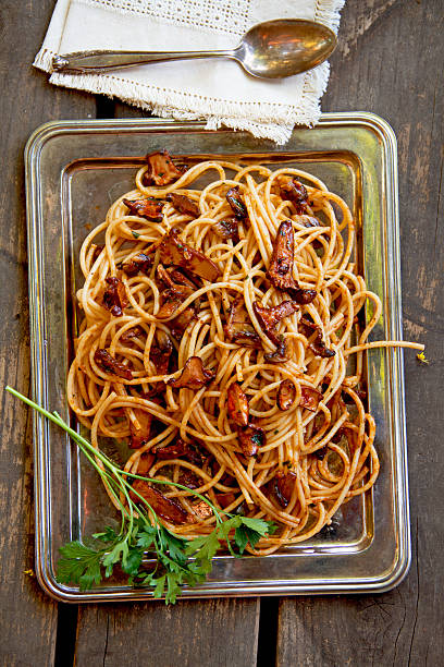 Wild Mushroom Pasta stock photo