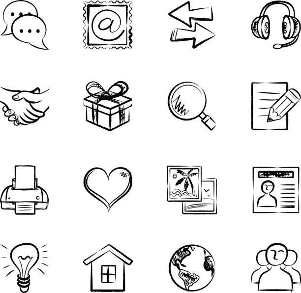 Communication Icons handwriting style icon set doodle photos stock illustrations