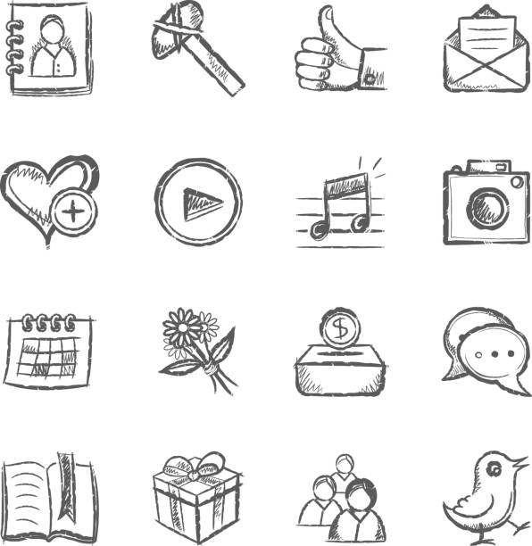 Social Media Icons handwriting style icon set musical note photos stock illustrations