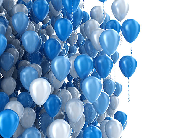 Blue birthday party balloons stock photo