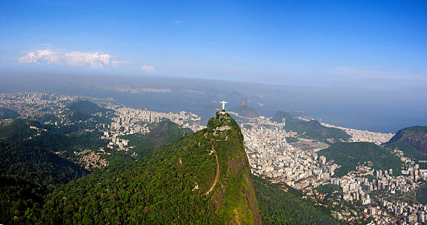 big panorama of rio de janeiro aerial view of the bay and city of Rio de Janeiro, brazil. cristo redentor rio de janeiro stock pictures, royalty-free photos & images