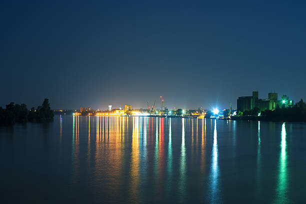 istock Industrial town by the river at night 158003143