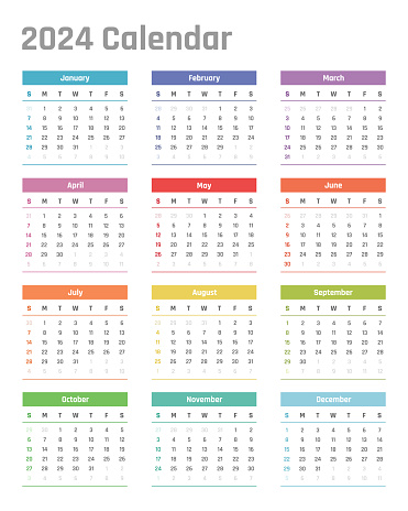 calendar for 2024 starts sunday, vector calendar design 2024 year