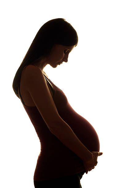 Silhouette of pregnant woman stock photo