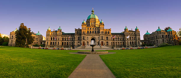 Panoramic of British Columbia Parliament stock photo