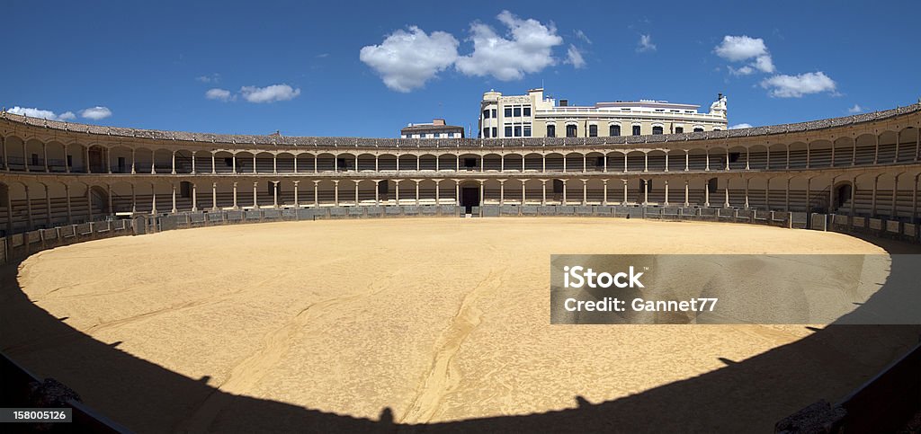 The Bullring in Ronda, Spain The Plaza de Toros ("bullring") in Ronda is one of the oldest operational bullrings in Spain. The arena has a diameter of 66 metres (217 ft), surrounded by a passage formed by two rings of stone. There are two layers of seating, each with five raised rows and 136 pillars that make up 68 arches. Bullring Stock Photo