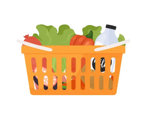 Vector illustration of Supermarket basket with food