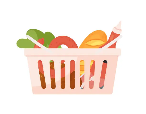 Vector illustration of Market basket filled with food