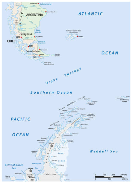 ilustrações de stock, clip art, desenhos animados e ícones de map of the area between patagonia and the antarctic peninsula - patagonia ice shelf vertical argentina