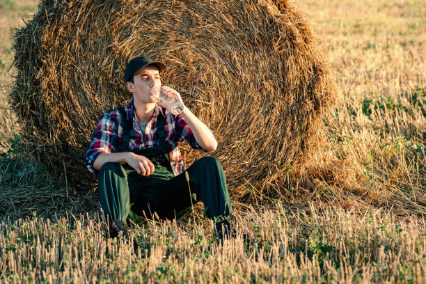 istock Exhausted farmer resting next to a straw bale 1580150253
